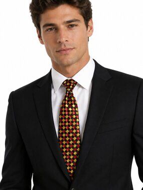 Charvet Place Vendôme Vintage Silk Tie Embroidered Red Yellow Black France